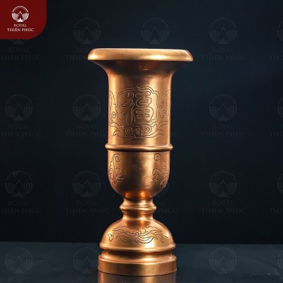 Ống đựng nhang đại tự Phúc bằng đồng đỏ mộc cao 35cm 