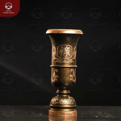 Ống hương bằng đồng đỏ cạo màu đại tự Lộc cao 30cm 