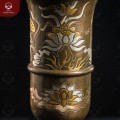 Ống hương đồng khảm tam khí dát điểm vàng chạm sen cao 30cm