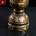 Ống hương đồng khảm tam khí dát điểm vàng chạm sen cao 30cm