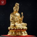 Tượng Bồ Tát Đại Thế Chí cầm hoa sen bằng đồng thếp vàng cao 30cm