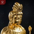 Tượng Bồ Tát Đại Thế Chí cầm hoa sen bằng đồng thếp vàng cao 30cm