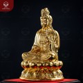 Tượng Bồ Tát Đại Thế Chí cầm hoa sen bằng đồng thếp vàng cao 30cm