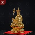 Tượng Bồ Tát Địa Tạng cầm pháp khí bằng đồng vàng dát vàng cao 30cm