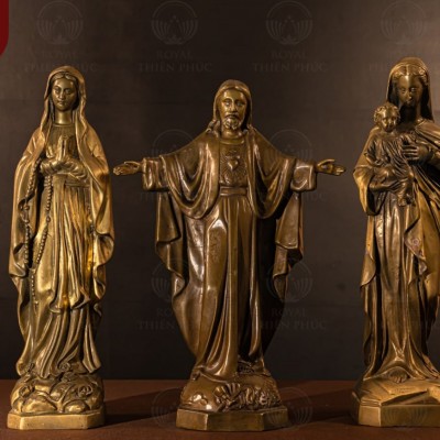 Tượng Công giáo - Thiên Chúa Giêsu và Đức Mẹ Maria bằng đồng vàng mộc 