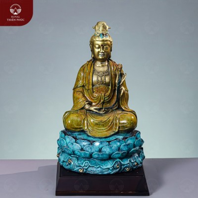 Tượng Đại Thế Chí Bồ Tát ngồi đài sen bằng đồng vàng 