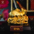 Tượng đàn chuột nằm trên chồng tiền bằng đồng mạ vàng 24k