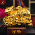 Tượng đàn chuột nằm trên chồng tiền bằng đồng mạ vàng 24k
