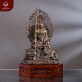 Tượng Địa Tạng Bồ Tát cưỡi Đề Thính bằng đồng vàng hun cao 53cm