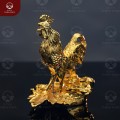 Tượng gà hoa hồng để bàn bằng đồng vàng mạ vàng 24k