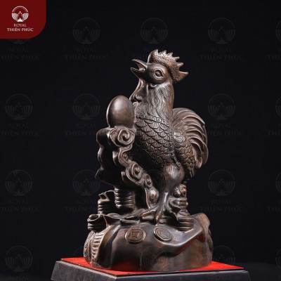 Tượng gà phong thủy bằng đồng đỏ hun nâu giả cổ 38x28cm 