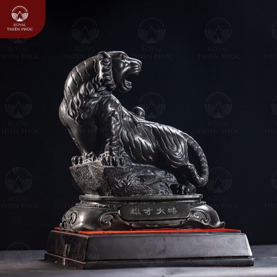 Tượng hổ gầm bằng đồng vàng hun giả cổ 24x27cm để bàn