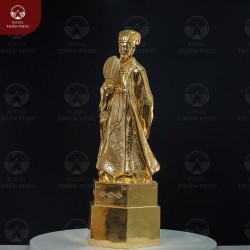 Tượng Khổng Minh bằng đồng đỏ dát vàng 9999 đế lục giác