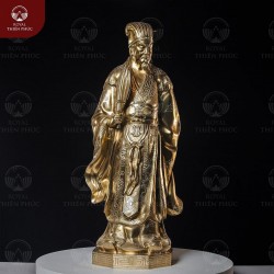 Tượng Khổng Minh bằng đồng vàng catut đứng trang nghiêm