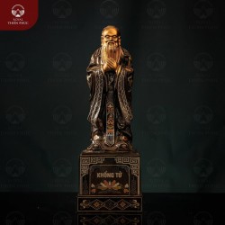 Tượng Khổng Tử đứng chắp tay bằng đồng khảm tam khí kỹ 