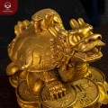 Tượng Long Quy cõng con bằng đồng vàng màu mộc