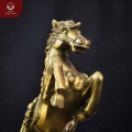 Tượng ngựa hí đứng trên mâm tiền bằng đồng vàng cao 38cm