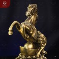 Tượng ngựa hí đứng trên mâm tiền bằng đồng vàng cao 38cm