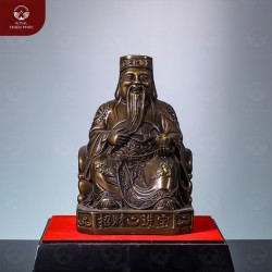 Tượng ông Thần Tài ngồi ngai bằng đồng vàng hun cao 25cm