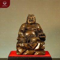 Tượng ông Thổ Địa ngồi bệ đá bằng đồng vàng hun cao 23cm 
