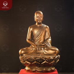 Tượng Phật Hoàng Trần Nhân Tông bằng đồng đỏ làm màu cao 38cm 