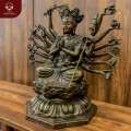Tượng Phật Mẫu Chuẩn Đề bằng đồng vàng hun nâu kích thước 40x40cm