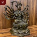 Tượng Phật Mẫu Chuẩn Đề bằng đồng vàng hun nâu kích thước 40x40cm