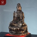 Tượng Phật Quan Âm phất cành dương liễu bằng đồng vàng hun 38x22 cm