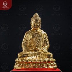 Tượng Phật Thích Ca ngồi thiền bằng đồng dát vàng cao 30cm 