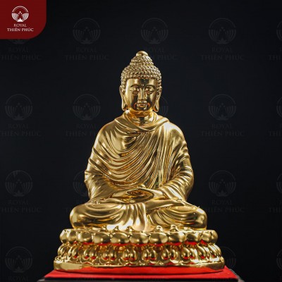 Tượng Phật Thích Ca ngồi thiền bằng đồng dát vàng cao 30cm 