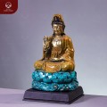 Tượng Quan Âm Bồ Tát ngồi trên tòa sen bằng đồng vàng 