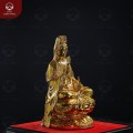 Tượng Quan Thế Âm Bồ Tát ngồi tòa sen bằng đồng mạ vàng cao 25cm