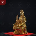 Tượng Quan Thế Âm Bồ Tát ngồi tòa sen bằng đồng mạ vàng cao 25cm