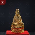 Tượng Quan Thế Âm Bồ Tát ngồi tòa sen bằng đồng mạ vàng cao 25cm