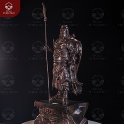 Tượng Quan Vân Trường phong thủy đứng bệ tùng bằng đồng đỏ