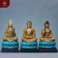 Tượng Tây Phương Tam Thánh tĩnh tọa trên đài sen bằng đồng vàng