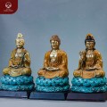 Tượng Tây Phương Tam Thánh tĩnh tọa trên đài sen bằng đồng vàng