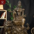 Tượng Văn Thù - Phổ Hiền Bồ Tát cưỡi thần thú đồng vàng hun cao 52cm