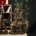 Tượng Văn Thù - Phổ Hiền Bồ Tát cưỡi thần thú đồng vàng hun cao 52cm