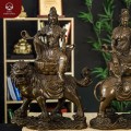 Tượng Văn Thù - Phổ Hiền Bồ Tát cưỡi thần thú đồng vàng hun cao 52cm
