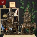 Tượng Văn Thù - Phổ Hiền Bồ Tát cưỡi thần thú đồng vàng hun cao 52cm
