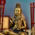 Tượng Văn Thù Sư Lợi Bồ Tát cưỡi sư tử bằng đồng vàng mộc