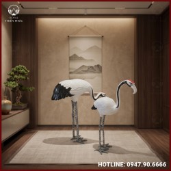 Đôi hạc thờ bằng đồng đỏ làm màu