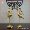 Đôi hạc thờ bằng đồng đỏ dát vàng cao 60cm