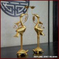 Đôi hạc thờ bằng đồng đỏ dát vàng cao 60cm