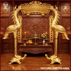 Đôi hạc thờ cỡ lớn đồng đỏ dát vàng