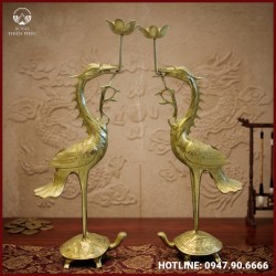 Đôi hạc thờ bằng đồng vàng cao cấp