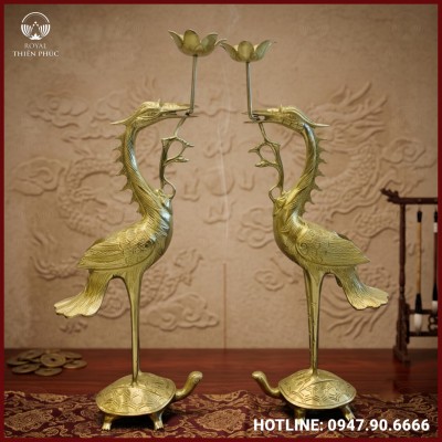 Đôi hạc thờ bằng đồng vàng cao cấp