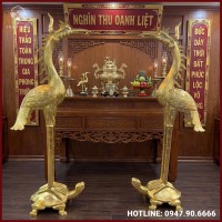 Đôi hạc thờ cỡ lớn bằng đồng vàng