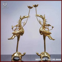Hạc sen đồng đỏ mạ vàng tĩnh điện cao 50cm
